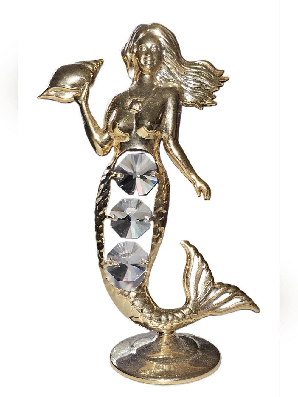 Crystal Millennium Gold Plated 5" Metal Mermaid Figurine 3 Austrian Crystals